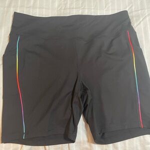 Ideology Black Bike Exercise Swim Shorts with Colorful Stripes
